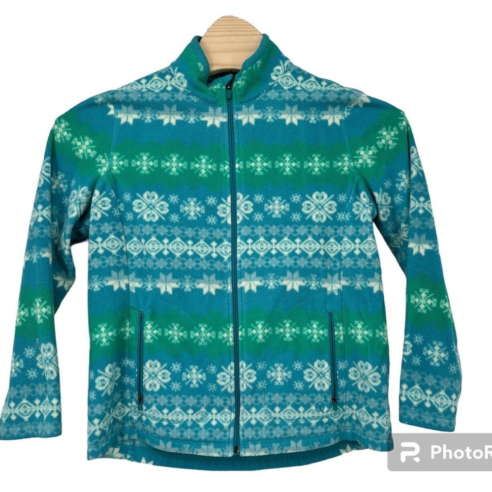 Talbots Blue Fleece Patterned Jacket, Size‎ L